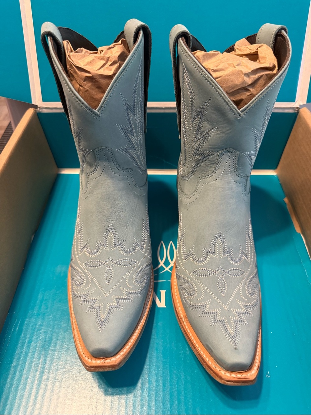 Lane Lexington Light Powder Blue Western Cowboy Ankle Boots Women’s 8.5